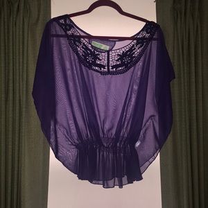 Sheer purple butterfly sleeve blouse